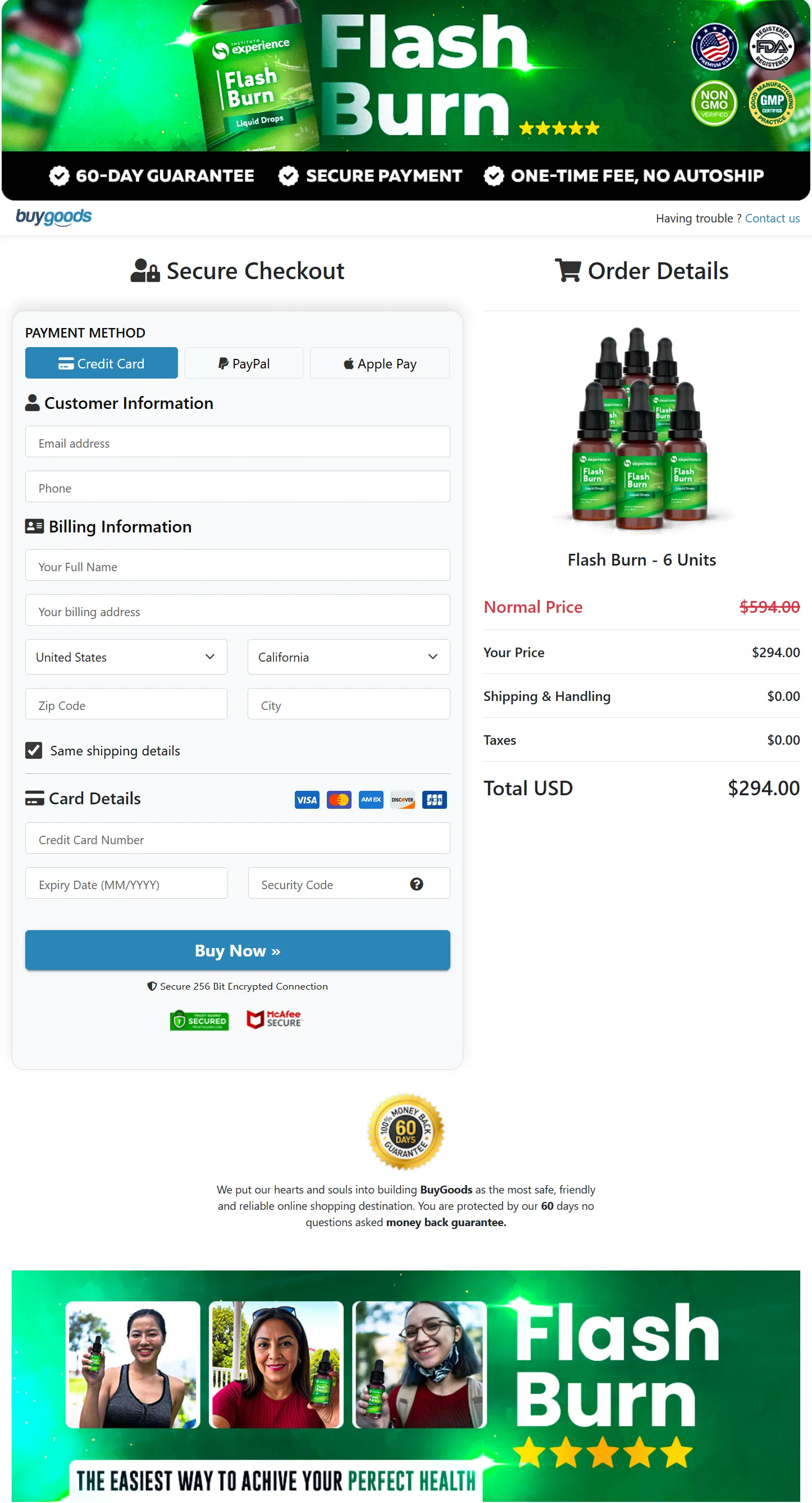 Flash Burn checkout page